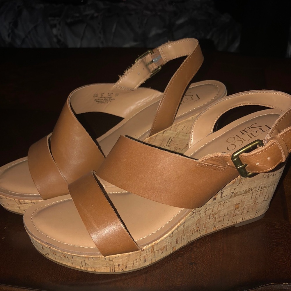Franco Sarto Brown Strap Wedges